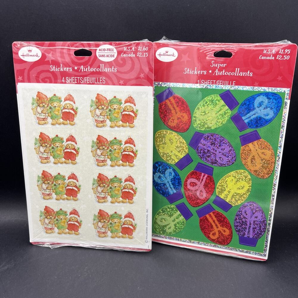 Vintage Hallmark Stickers Christmas MARY HAMILTON MARYS BEARS TEDDY & Lights New